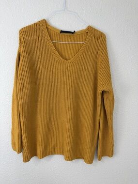 Jenni Kayne Mustard Fisherman Organic Cotton Blend Sweater Sz Medium